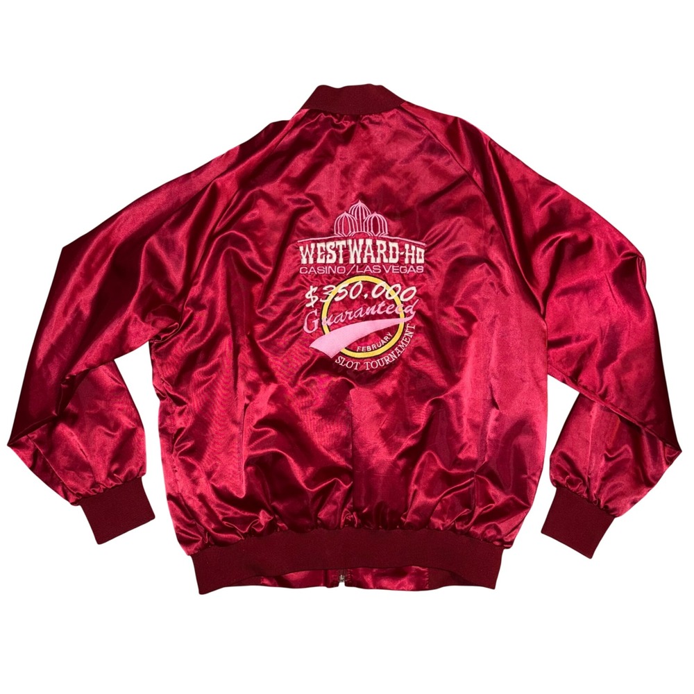 Vintage Westward Ho Casino Las Vegas Satin Bomber Jacket Red XL Slot Tournament